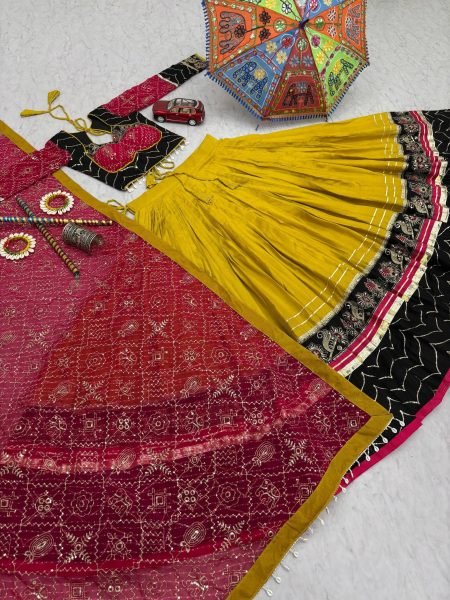 Minimalist Yellow Rayon Cotton Lehenga Choli with Embroidery Work and Dupatta Navratri Lehnega Choli