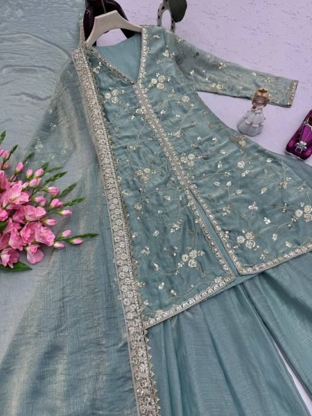 Mint Green Fandy Silk Sharara Suit with Sequin Work and Dupatta Choice for Weddings Ready To Wear Collection