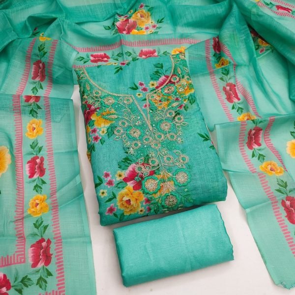 Mint Green Festive Collection Lilan Cotton Digital Print Suit Material for Traditional Occasions Punjabi Dress Materials Wholesale