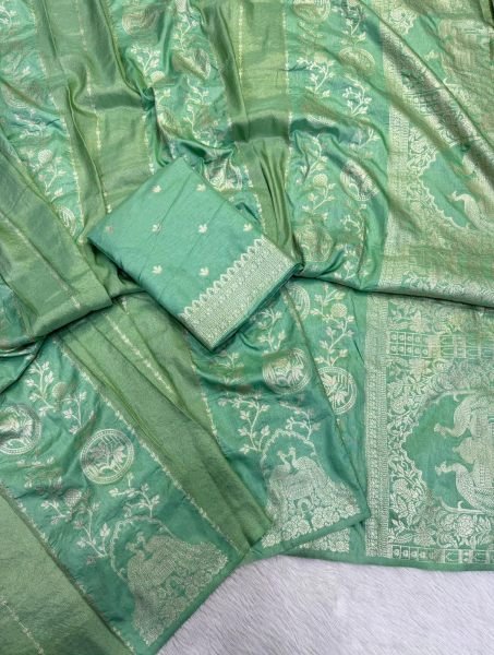 Mint Green Hand Dyed Crepe Khadi Cotton Silk Saree with Golden Zari at Wholesale Rate Printed Cotton Sarees Wholesale