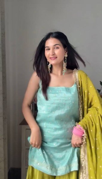 Mint Green & Lime Yellow combination Chinon Silk Party Wear Quality Kurti With Palazzo And Four Side Border work Dupatta Ready To Wear Collection