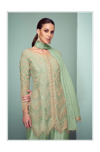 MintMuse Chinon Palazzo Set Light Green Readywear for Summer Soirees Designer Plazzo Salwar Suits Wholesale