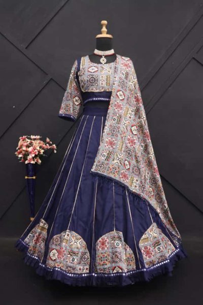 Navratri Nights Printed Mirror Work Lehenga Choli in Premium Rayon Navratri Lehnega Choli