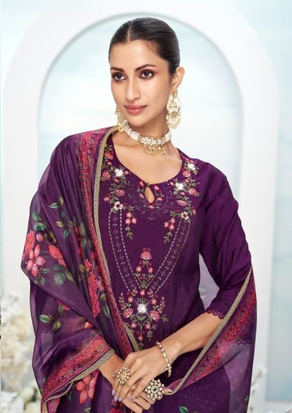 Mishka Collection 3 Piece Viscose Silk Suit  Embroidered Top and Organza Dupatta  Ideal for Womens Festive Clothing Wholesale Supply 3 Piece Kurti Set