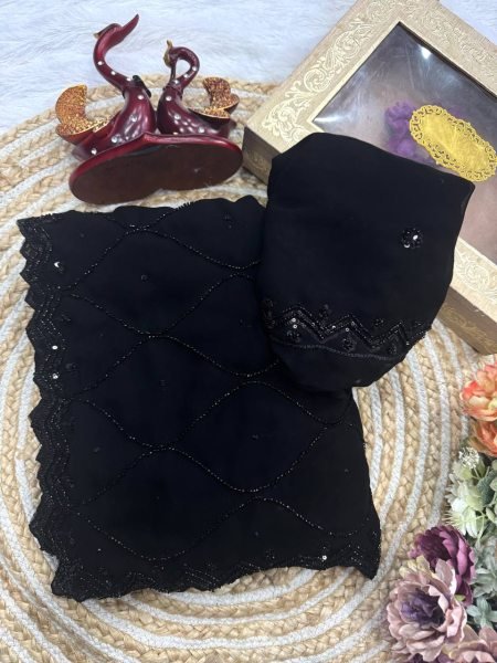 Modern Black Georgette Saree with Beads And Sequence Embroidery Work At Wholesale Rate Embroidery Sarees Wholesale