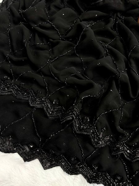 Modern Black Georgette Saree with Beads And Sequence Embroidery Work At Wholesale Rate Embroidery Sarees Wholesale