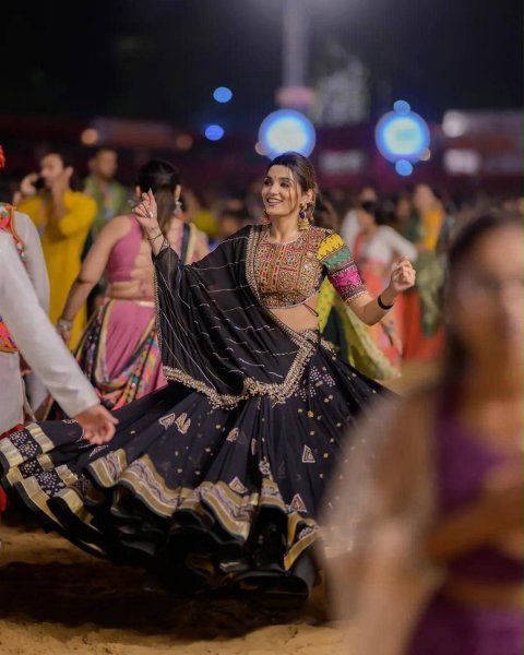 Modern Black Muslin Cotton Navratri Lehenga Choli with Real Mirror Work at Manufacturer  Navratri Lehnega Choli