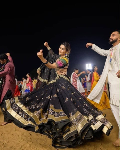 Modern Black Muslin Cotton Navratri Lehenga Choli with Real Mirror Work at Manufacturer  Navratri Lehnega Choli