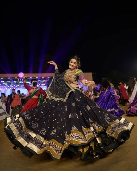 Modern Black Muslin Cotton Navratri Lehenga Choli with Real Mirror Work at Manufacturer  Navratri Lehnega Choli
