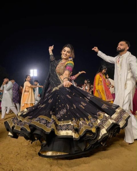 Modern Black Muslin Cotton Navratri Lehenga Choli with Real Mirror Work at Manufacturer  Navratri Lehnega Choli