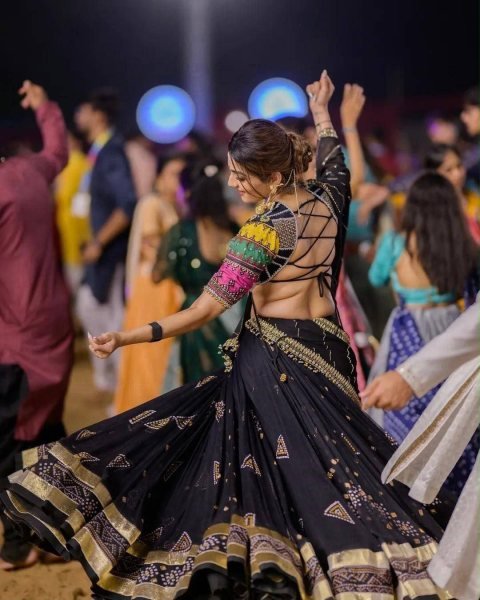 Modern Black Muslin Cotton Navratri Lehenga Choli with Real Mirror Work at Manufacturer  Navratri Lehnega Choli
