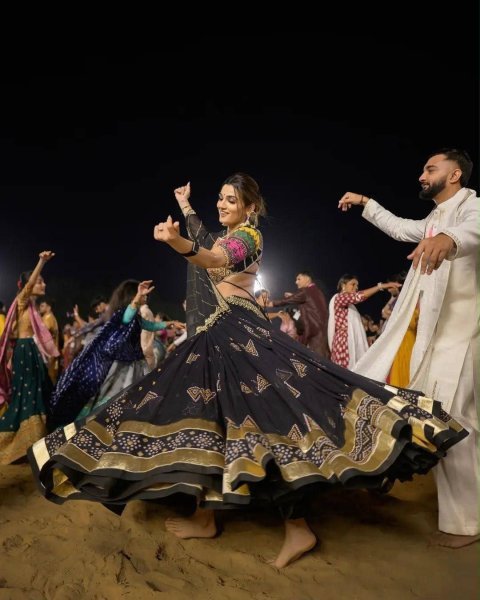 Modern Black Muslin Cotton Navratri Lehenga Choli with Real Mirror Work at Manufacturer  Navratri Lehnega Choli