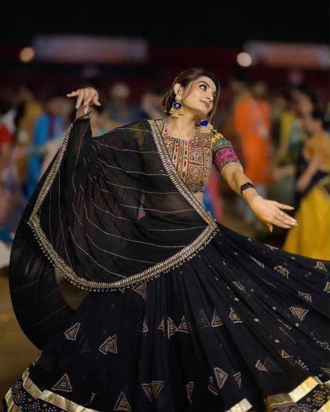 Modern Black Muslin Cotton Navratri Lehenga Choli with Real Mirror Work at Manufacturer  Navratri Lehnega Choli