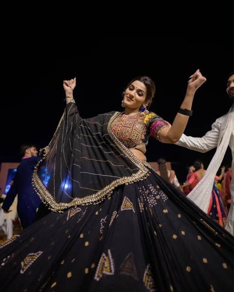 Modern Black Muslin Cotton Navratri Lehenga Choli with Real Mirror Work at Manufacturer  Navratri Lehnega Choli
