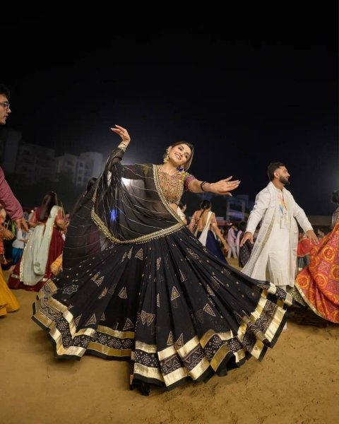 Modern Black Muslin Cotton Navratri Lehenga Choli with Real Mirror Work at Manufacturer  Navratri Lehnega Choli