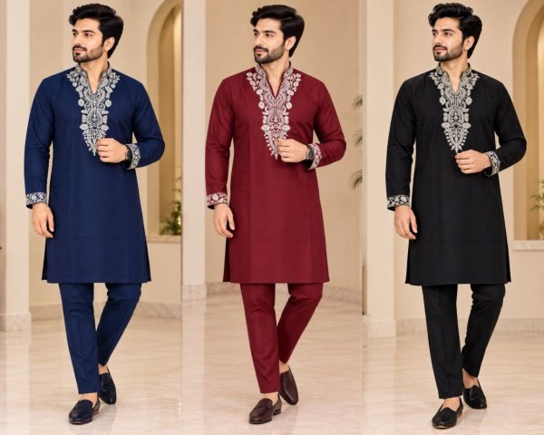 Modern Blue Lachka Kurta Pant Set with Heavy Gold Embroidery at Wholesale Kurta Pajama Wholesale