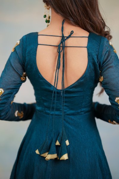 Modern Blue Vichitra Silk Anarkali Gown with Heavy Yoke Design and Vichitra Dupatta Anarkali Kurtis 