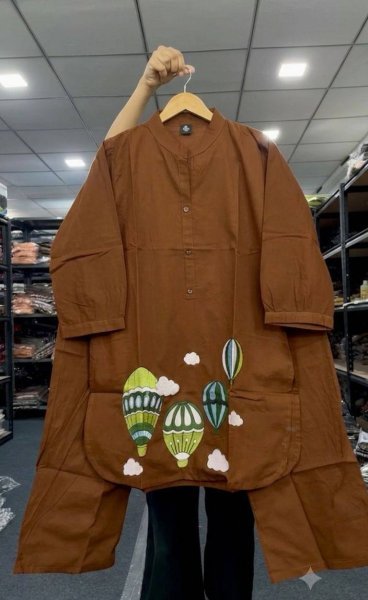 Modern Brown Dabbu Cotton Top With Plazzo Fashion Collection CO ORD Sets