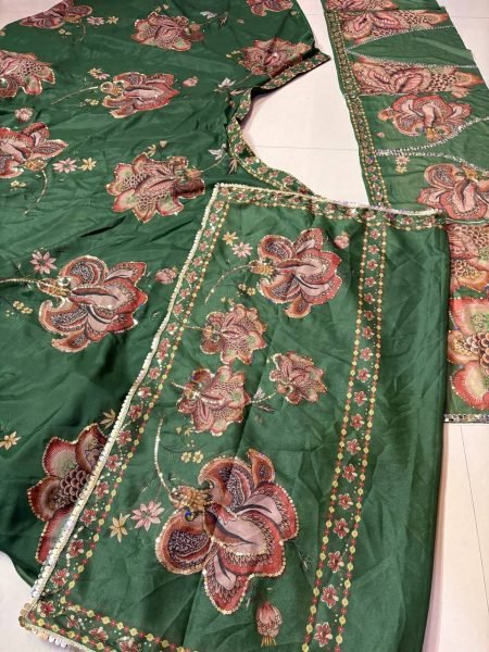 Modern Dark Green Star Georgette Lehenga with Digital Print and Sequin Work for Festival Designer Lehenga Choli