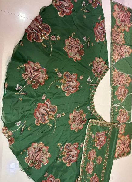 Modern Dark Green Star Georgette Lehenga with Digital Print and Sequin Work for Festival Designer Lehenga Choli