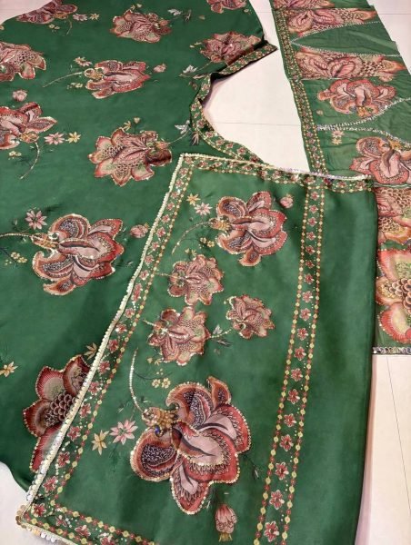 Modern Dark Green Star Georgette Lehenga with Digital Print and Sequin Work for Festival Designer Lehenga Choli