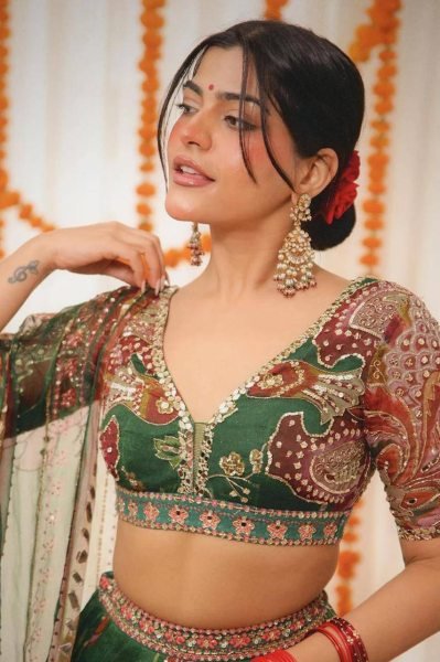 Modern Dark Green Star Georgette Lehenga with Digital Print and Sequin Work for Festival Designer Lehenga Choli