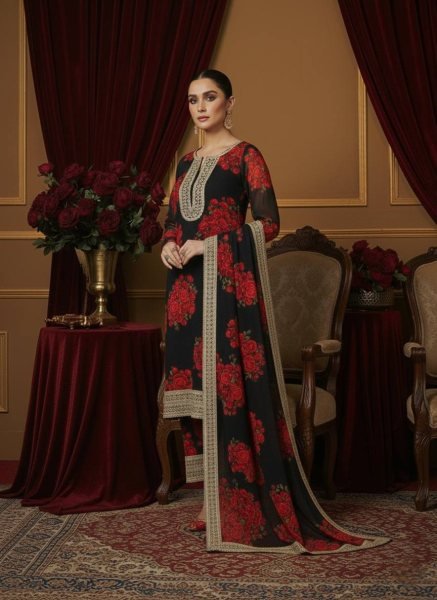 Modern Digital Print Faux Georgette Top Plazzo Dupatta Set for Party Wear Ready To Wear Collection