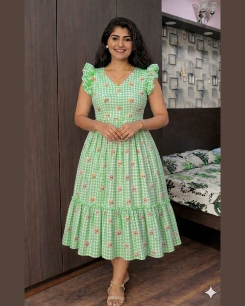 Modern Green Chanderi Cotton Silk Printed Gown with 3.30 Meter Flair for Festive Wea 