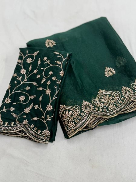 Modern Green Designer Saree With Blouse Pice for Women Festive Collection Embroidery Sarees Wholesale