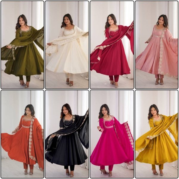 Modern Hot Pink Designer Roman Silk Gown with Heavy Micro Cotton Inner at Wholesale Rate Ready To Wear Collection