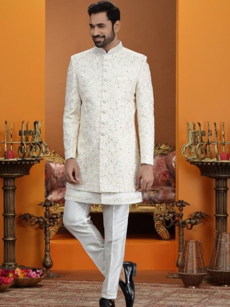 Modern Light Yellow Art Silk Suit Set with Computer Thread Embroidery Work 
