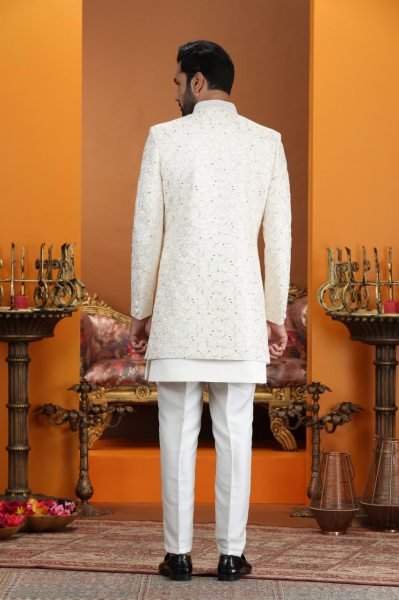 Modern Light Yellow Art Silk Suit Set with Computer Thread Embroidery Work Kurta Pajama Wholesale