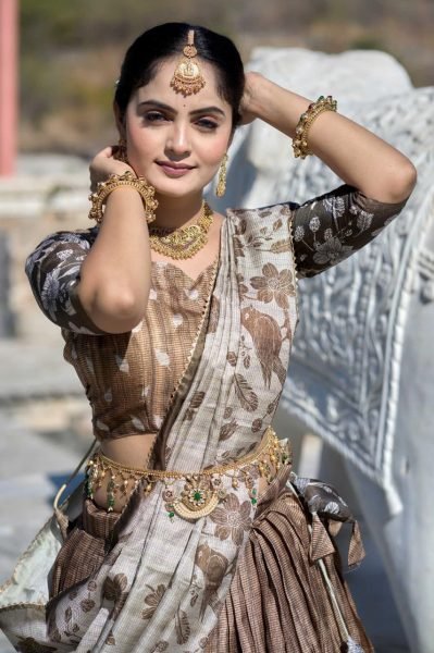 Regal Grace Printed Silk Half Saree Set with Heavy Flare & Traditional Charm Half Saree Lehenga