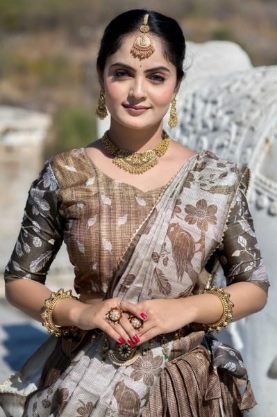Regal Grace Printed Silk Half Saree Set with Heavy Flare & Traditional Charm Half Saree Lehenga