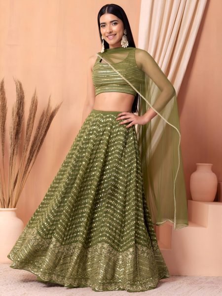 Modern Mahendi Green Boutique Style Georgette Lehenga Choli for Wedding Designer Lehenga Choli