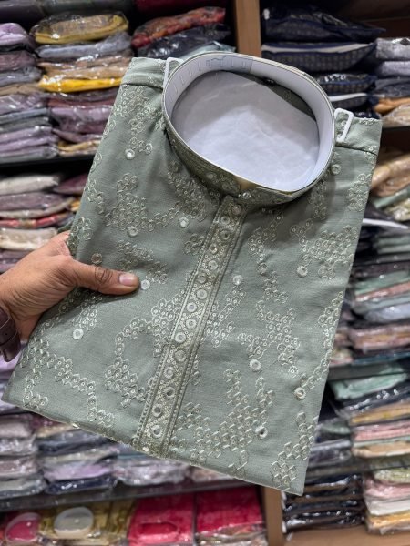 Modern Mahendi Green Boutique Quality Khadi Cotton Kurta Pajama Set for Men Kurta Pajama Wholesale