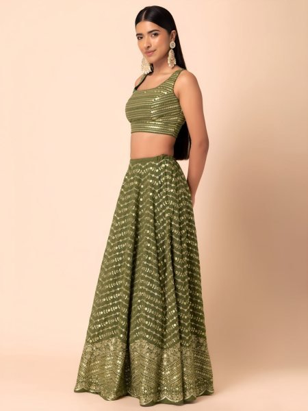 Modern Mahendi Green Boutique Style Georgette Lehenga Choli for Wedding Designer Lehenga Choli