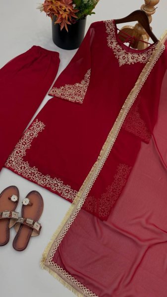 Modern Maroon Blooming Faux Top Sharara Set With Embroidered For Women Ready To Wear Collection