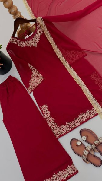 Modern Maroon Blooming Faux Top Sharara Set With Embroidered For Women Ready To Wear Collection