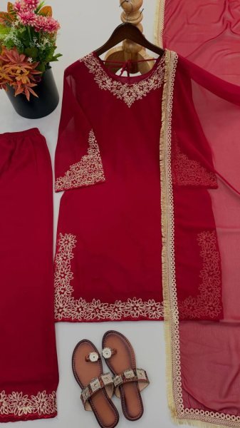 Modern Maroon Blooming Faux Top Sharara Set With Embroidered For Women Ready To Wear Collection