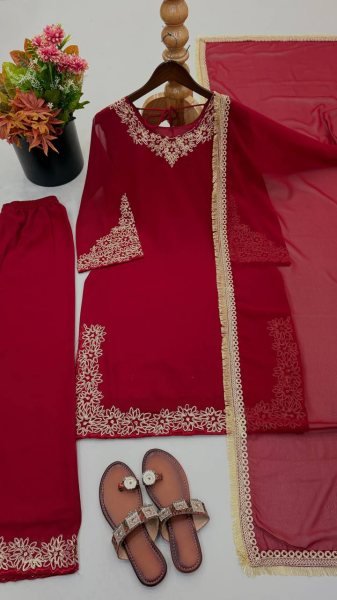 Modern Maroon Blooming Faux Top Sharara Set With Embroidered For Women Ready To Wear Collection
