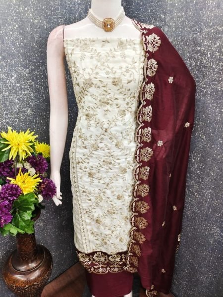 Modern Maroon Premium Designer Vichitra Silk Dress Material for Weddings and Festivals Color Set Matching Dress Material Wholesale