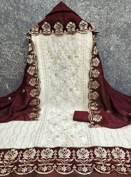 Modern Maroon Premium Designer Vichitra Silk Dress Material for Weddings and Festivals Color Set Matching Dress Material Wholesale