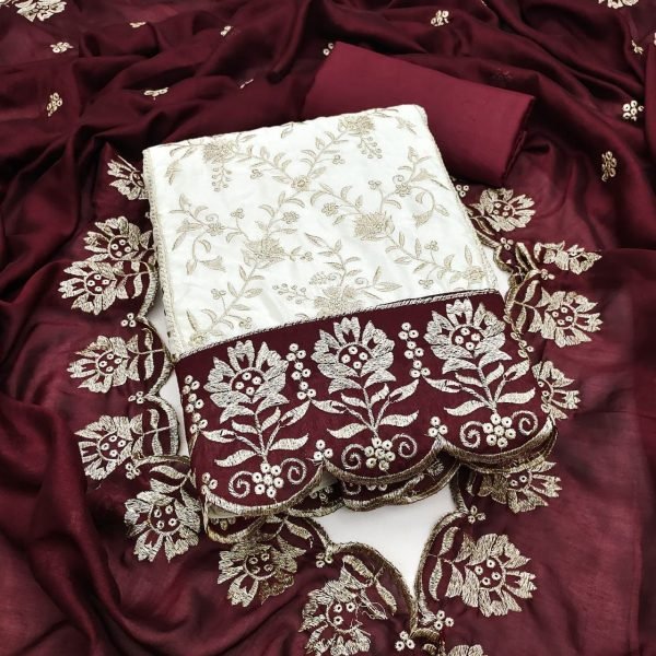 Modern Maroon Premium Designer Vichitra Silk Dress Material for Weddings and Festivals Color Set Matching Dress Material Wholesale