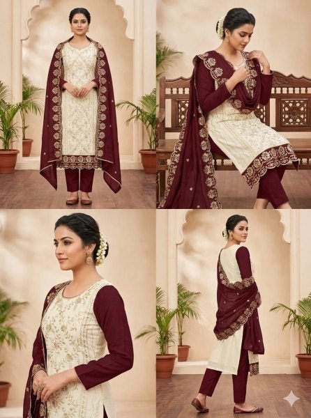Modern Maroon Premium Designer Vichitra Silk Dress Material for Weddings and Festivals Color Set Matching Dress Material Wholesale