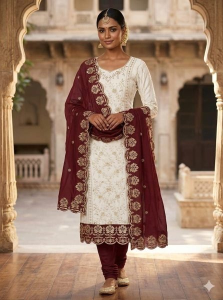 Modern Maroon Premium Designer Vichitra Silk Dress Material for Weddings and Festivals Color Set Matching Dress Material Wholesale