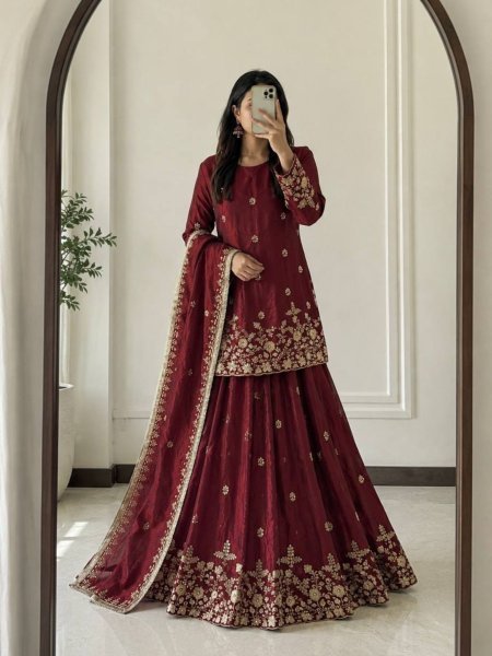 Modern Maroon Wholesale Designer Lehenga for Resellers at Bulk Rate Ready To Wear Suit
