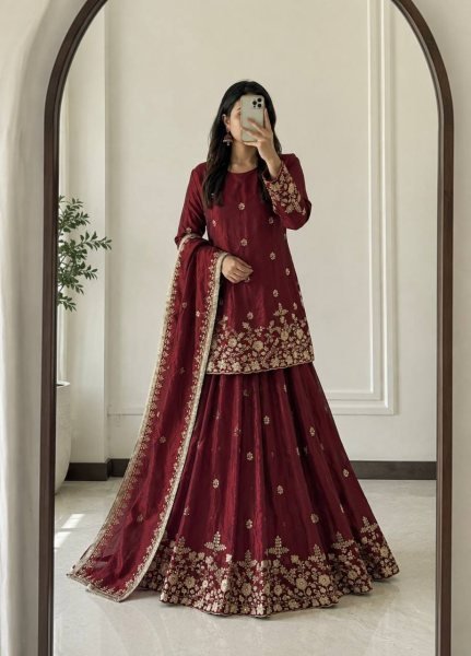 Modern Maroon Wholesale Designer Lehenga for Resellers at Bulk Rate Ready To Wear Collection