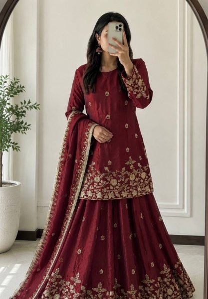 Modern Maroon Wholesale Designer Lehenga for Resellers at Bulk Rate Ready To Wear Collection