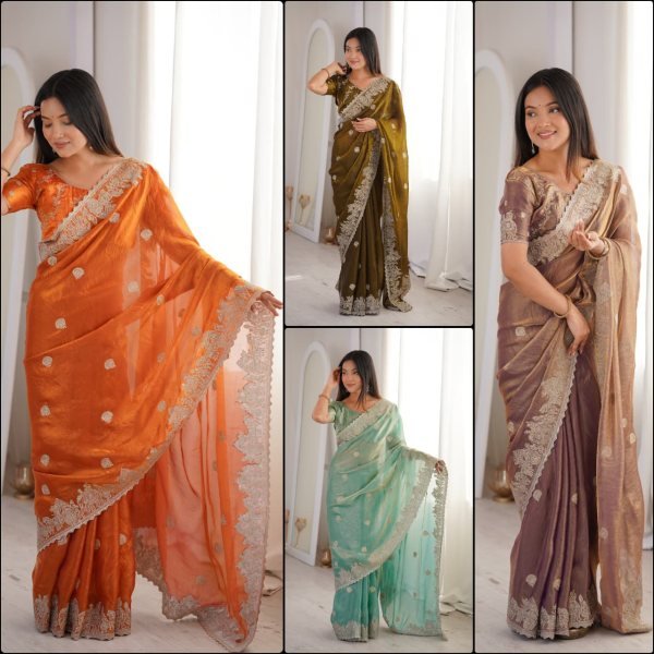 Modern Mint Green Fendy Crush Saree with Unstitched Blouse For Boutique Collection  Embroidery Sarees Wholesale